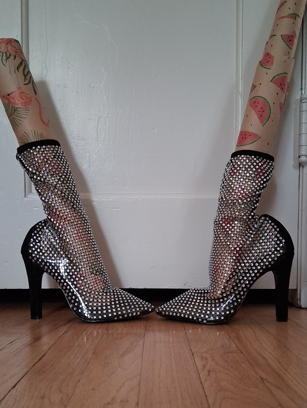 Kurt Geiger London Embellished Pointed-Toe Heeled Boots in Black & Silver EU